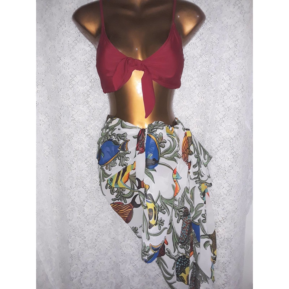 NIP Sz L Bikini with Light Padded Top, Peppermint Bay Hip Scarf OS